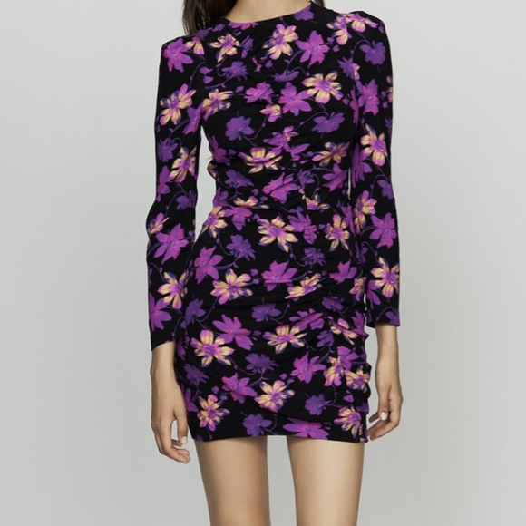 MAJE Rosamar ruched floral mini sz:1 - Picture 2 of 11